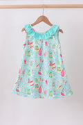 Blue sailboat print ruffle dress