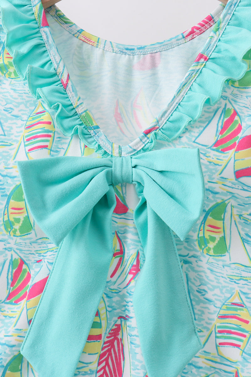 Blue sailboat print ruffle dress