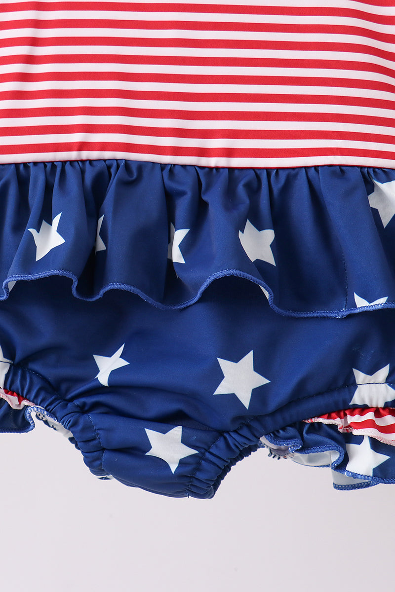 Blue star stripe one-piece swimsuit