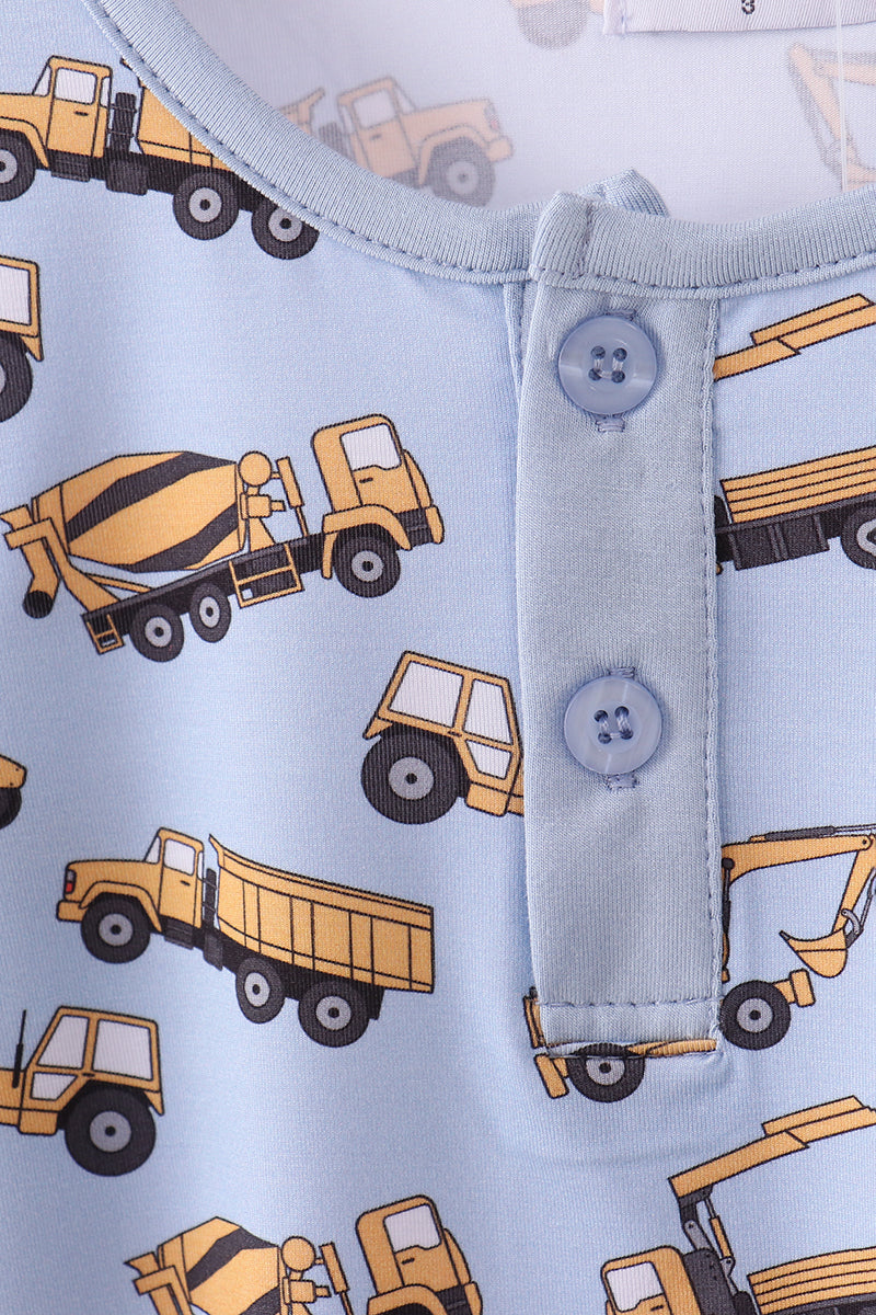 Premium blue excavator print bamboo pants set