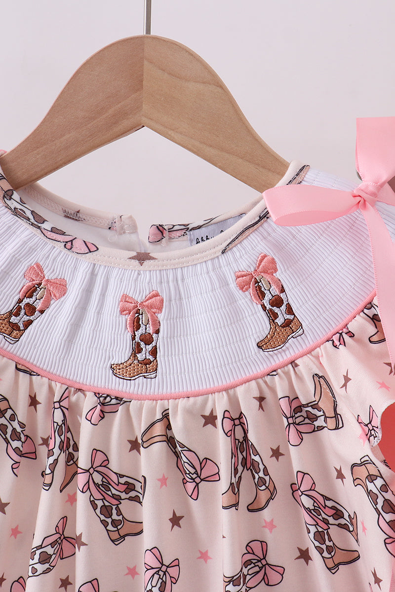 Western cowboy boots smocked ruffle shorts set