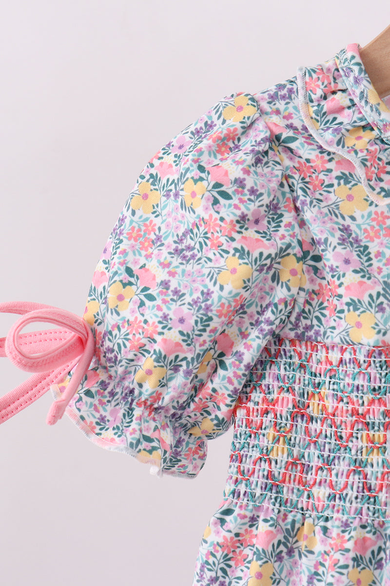 Summer garden smocked ruffle bloomer set