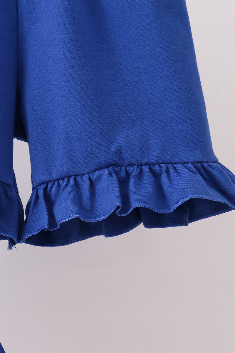 Blue 1776 flag embroidery ruffle shorts set